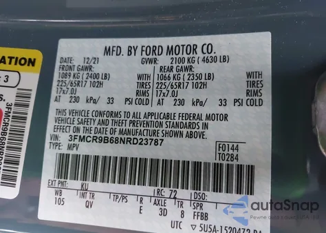 2022 Ford Bronco Sport Big Bend из США, поврежденный, VIN 3FMCR9B68NRD23787